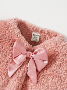 SHEIN 女婴温暖优雅毛绒开衫外套，非常适合户外、秋冬季 - 藕粉色 - 查看 9
