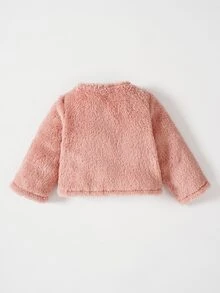 SHEIN 女婴温暖优雅毛绒开衫外套，非常适合户外、秋冬季 - 藕粉色 - 查看 3