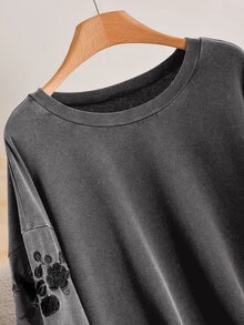 CosyJoli Plus Size Women's Vintage Vacation Embroidered Long Sleeve Sweatshirt Fall - Grey - View 6