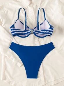 Swim Vcay Glamour Summer Baju Renang Wanita Terbaru dengan Kawat Penyangga dan Push-Up, Tali Bahu Ganda, Tali Bahu Tipis di Bagian Belakang, Bikini Segitiga yang Dapat Diatur, Dua Potong - MultiWarna - View 2