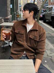 DAZY Spring/Autumn Lightweight Corduroy Fabric Short Jacket With Chest Pocket Design For Men - Brown - View 6