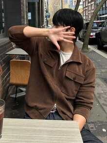 DAZY Spring/Autumn Lightweight Corduroy Fabric Short Jacket With Chest Pocket Design For Men - Brown - View 1