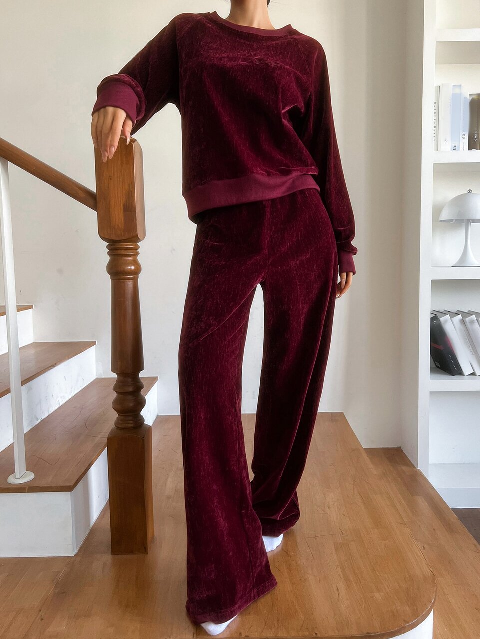 Women's Solid Color Long Sleeve Top And Pants Casual Daily Home Sleepwear Set