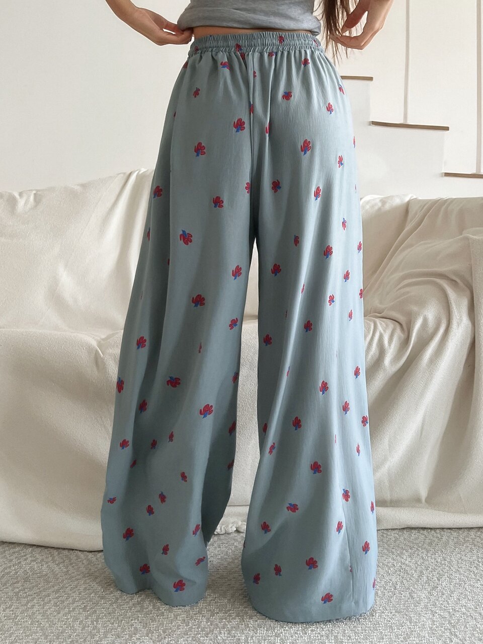 Women's Ditsy Floral Drawstring Waist Wide Leg Loose Pajama Pants