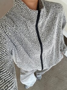 Dazy Plus Plus Size Casual Street Textured Colorblock Zip-Up Jacket & Button Long Pants Vacation Two Pieces Set - Light Grey - View 5