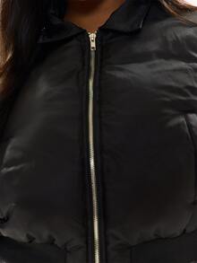 MUSERA Plus Black Foldover Collar Ballon Fit Bomber Jacket Casual Cool Basic Fall Winter Autumn - Black - View 6