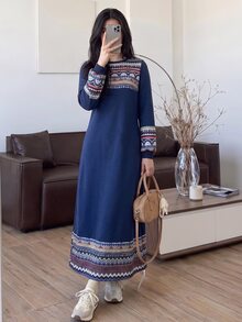 Solavon Women's Colorblock Casual Boho Versatile Daily Wear Sweatshirt Brunch Navy Blue Fall - Multicolor - View 1