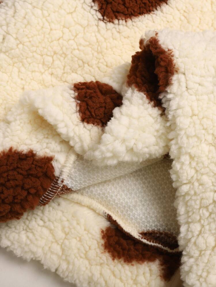 SHEIN Tween Girl Tween Girl Solid White Fleece Hooded Zip-Up Jacket Plush Fuzzy Winter Coat, Back To School - White - View 9