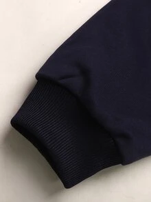 SHEIN 青少年女孩海軍藍條紋拼接領口蝴蝶結裝飾長袖秋季運動衫 - 藏蓝色 - 查看 6