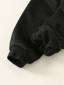 SHEIN 中性嬰兒男/女幼兒 2件組秋冬保暖內裡加厚時尚拼色毛絨運動衫套裝，男嬰冬季套裝，運動服，街頭風 - 黑與白 - 查看 4