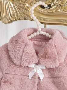 SHEIN Baby Girl Bow Front Peter Pan Collar Teddy Winter Coat - Pink - View 8