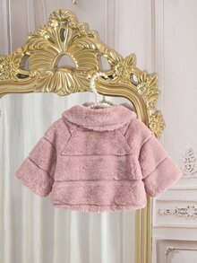 SHEIN Baby Girl Bow Front Peter Pan Collar Teddy Winter Coat - Pink - View 2