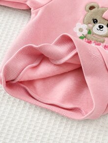 SHEIN Babygirl Cute Casual Knit Cartoon Pattern Sweatshirt And Elastic Waist Long Pants Set - Pink - View 9