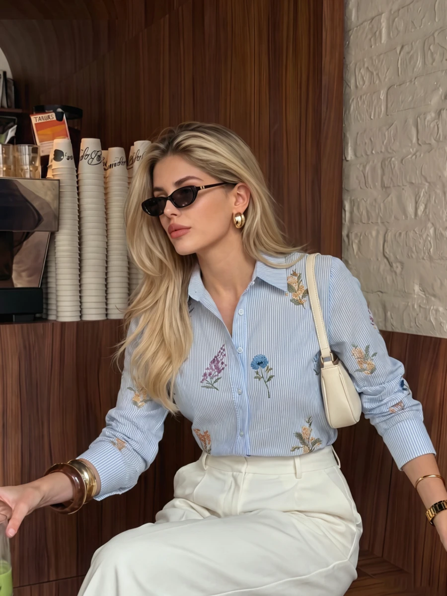 Anewsta Elegant Romantic Random Embroidered Floral Long Sleeve Design ...
