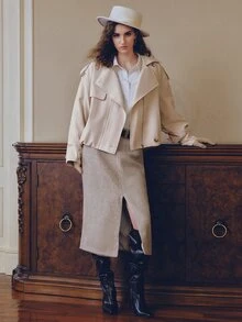 Anewsta 優雅法式休閒女款標準夾克，適合通勤與休閒外出，辦公室米色秋季款 - 米色 - 查看 4