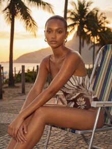 CAJUNI Chic Vacation Embroidery Golden Palm Tree Fancy Brown One-Piece Bathing Suit Bikini - Brown - View 4