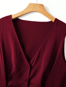 Formidée Plus Size Women's New Sleeveless V-Neck Knitted Cardigan Dress With Metal Ring Decor, Elegant Fitted Long Dress, Versatile - Burgundy - View 6