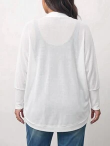 Truni Plus-Size Casual Loose Knitted Cardigan Sweater, For Autumn And Winter Pear Body,Triangle Body - White - View 3