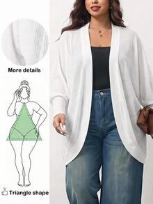 Truni Plus-Size Casual Loose Knitted Cardigan Sweater, For Autumn And Winter Pear Body,Triangle Body - White - View 1