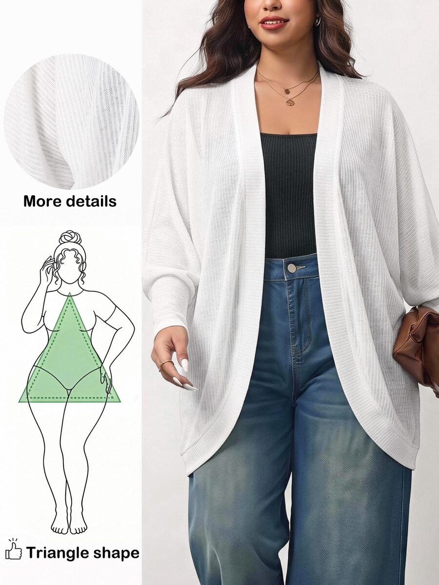 Truni Plus-Size Casual Loose Knitted Cardigan Sweater, For Autumn And Winter Pear Body,Triangle Body - White - View 1