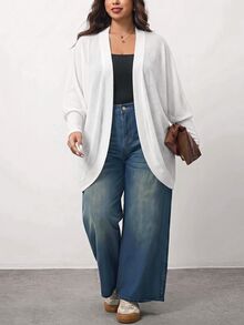 Truni Plus-Size Casual Loose Knitted Cardigan Sweater, For Autumn And Winter Pear Body,Triangle Body - White - View 5