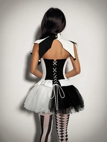 SHEIN ICON Setelan Atasan Kostum Badut Halloween Kontras Hitam & Putih 2 Potong - Hitam dan Putih - View 2
