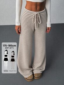 SHEIN Tall Women's Striped Casual Versatile Daily Wear Long Pants - Apricot - View 11