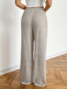 SHEIN Tall Women's Striped Casual Versatile Daily Wear Long Pants - Apricot - View 2