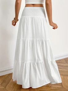 SHEIN Tall Women's Solid Color Waist Tie Long A-Line Skirt - White - View 2