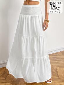 SHEIN Tall Women's Solid Color Waist Tie Long A-Line Skirt - White - View 5