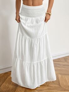 SHEIN Tall Women's Solid Color Waist Tie Long A-Line Skirt - White - View 3