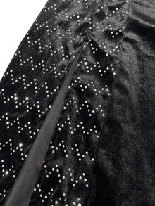 CHARMVALE New Black Velvet Spaghetti Strap Evening Dress Party Women Cross Back Tie-Up Sequin Slit Long Gown - Black - View 5