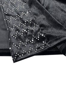 CHARMVALE New Black Velvet Spaghetti Strap Evening Dress Party Women Cross Back Tie-Up Sequin Slit Long Gown - Black - View 6
