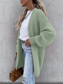 SHEIN كارديجان نسائي بلون موحد كاجوال متعدد الاستخدامات للارتداء اليومي للبرانش والمكتب باللون الأخضر المريمي للخريف - اخضر زيتون - مشاهدة 4