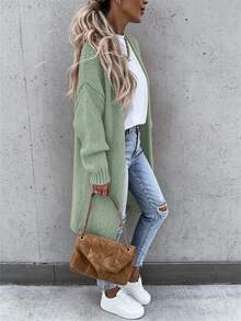 SHEIN كارديجان نسائي بلون موحد كاجوال متعدد الاستخدامات للارتداء اليومي للبرانش والمكتب باللون الأخضر المريمي للخريف - اخضر زيتون - مشاهدة 6