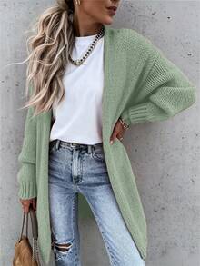 SHEIN كارديجان نسائي بلون موحد كاجوال متعدد الاستخدامات للارتداء اليومي للبرانش والمكتب باللون الأخضر المريمي للخريف - اخضر زيتون - مشاهدة 5