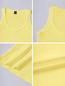 SHEIN 性感针织吊带露脐上衣 罗纹背心 黄色露脐上衣 黄色上衣 黄色背心 女士背心 紧身上衣 黄色罗纹上衣 女士背心 - 淡黃色 - 查看 10