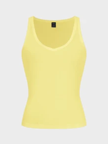 SHEIN 性感针织吊带露脐上衣 罗纹背心 黄色露脐上衣 黄色上衣 黄色背心 女士背心 紧身上衣 黄色罗纹上衣 女士背心 - 淡黃色 - 查看 8