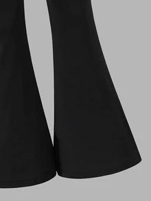 SHEIN 青少年女孩秋季黑色休閒工裝可愛寬鬆運動舒適時尚長褲，個性化腰部設計，健身房白色正式上班穿搭 - 黑色 - 查看 6