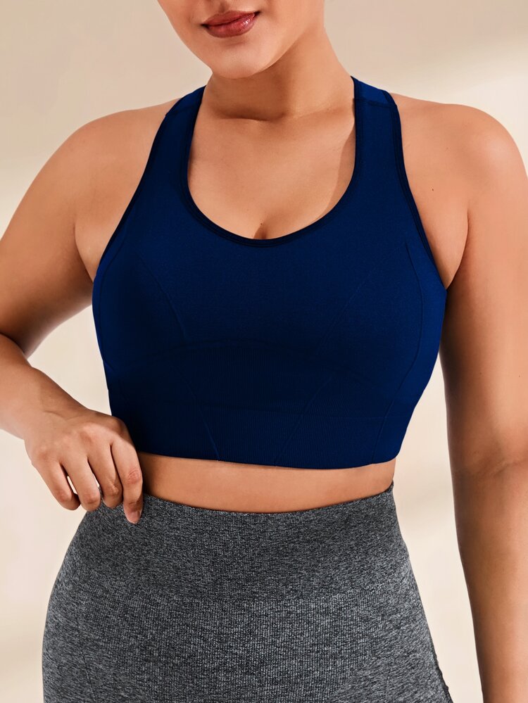 Rhythm Era Plus Size Solid Color Seamless Sports Bra Gym Sports Navy Blue Summer - Navy Blue - View 5