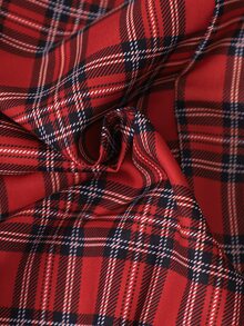 SHEIN 女童格紋拼接襯衫領泡泡長袖上衣 鬆緊腰百褶裙 學院風可愛 春秋冬 校園家庭裝 白色紅格 - 紅色 - 查看 10