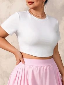 SHEIN Rhythm Era Women Plus Size Sports Tees & Tanks - White - View 7