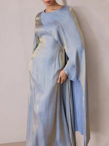 Graceveil Grey Blue Foil Asymmetrical Shawl Evening Party Dress - Gray Blue - View 4