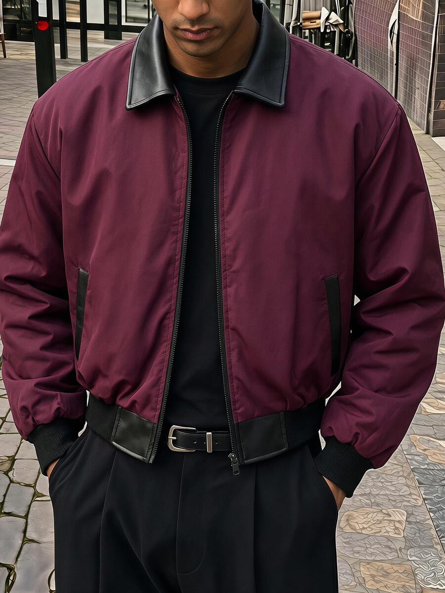 AXEPEAK Men's Woven Fashion Long Sleeve Jacket - Red Violet - View 1