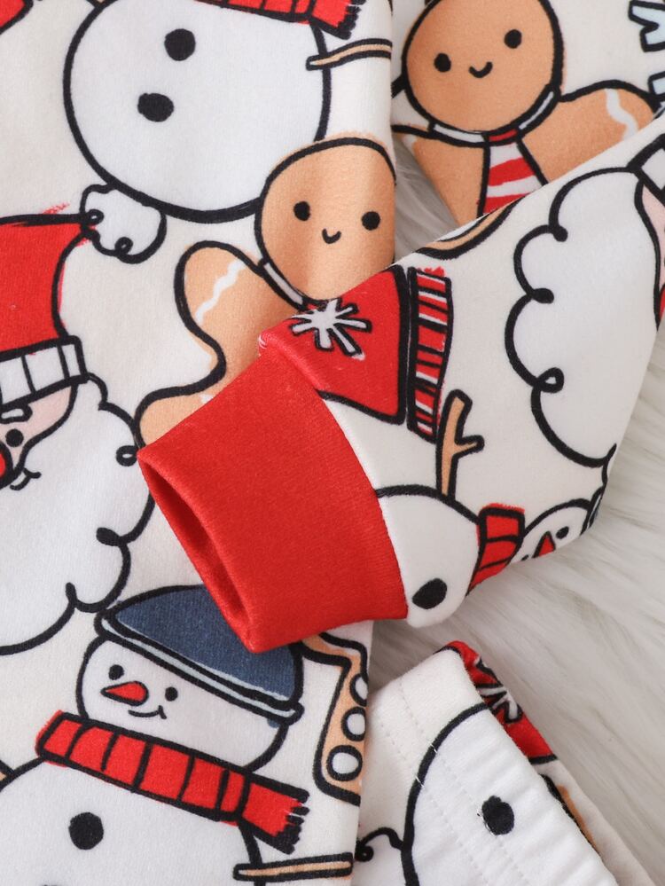 Cozy Pixies Set Piyama Bayi Laki-laki dan Perempuan Pas Badan, Motif Rusa Natal, Santa Claus, Tupai, Motif Hewan Merah Natal, Atasan Pullover Lengan Panjang Leher Bulat Rajut Lembut, Celana Panjang Pinggang Elastis, Set 2 Potong - Red and White - View 6