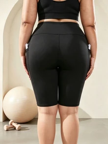 Rhythm Era Women's Plus Size Yoga Sports Shorts With Pockets And Mesh Patchwork - Black - View 5