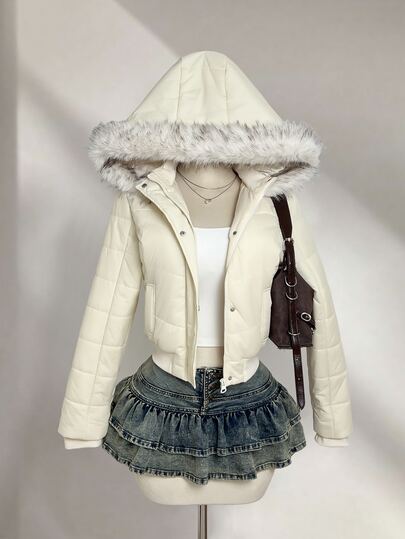 Elamini Women's Elegant Casual Hooded Colorblock Striped Long Sleeve Padded Coat, Versatile For Autumn/Winter Daily Wear
