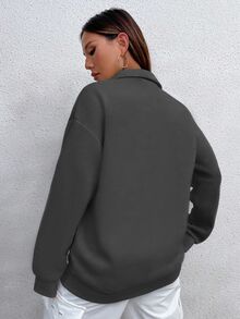 SHEIN Unity Women's Solid Color Casual Versatile Daily Wear Long Sleeve Sweatshirt - Dark Grey - View 2