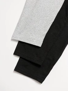 SHEIN 青少年女孩黑色與灰色3件套緊身彈性休閒運動內搭褲，純色運動慢跑內搭褲 - 彩色 - 查看 5