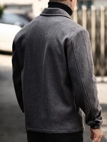 Manfinity CasualCool Men's Solid Color Long Sleeve Utility Pocket Single-Breasted Casual Overcoat - Dark Grey - View 2